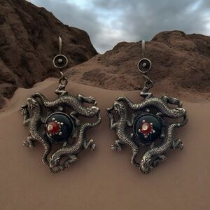 Very unique, signed artisan, earrings, featuring geckos, salamanders or lizards